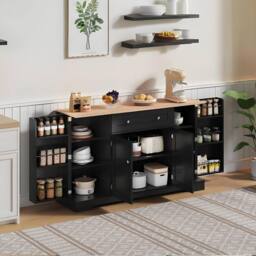 Merax Kitchen Sideboard Storage Cabinet with Drawer & Adjustable Shelves in Black - thumbnail 2