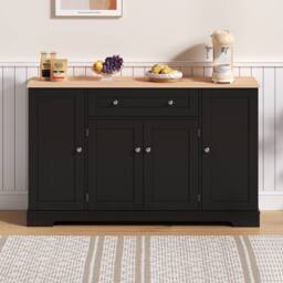 Merax Kitchen Sideboard Storage Cabinet with Drawer & Adjustable Shelves in Black - thumbnail 1