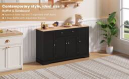 Merax Kitchen Sideboard Storage Cabinet with Drawer & Adjustable Shelves in Black - thumbnail 8