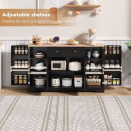 Merax Kitchen Sideboard Storage Cabinet with Drawer & Adjustable Shelves in Black - thumbnail 4