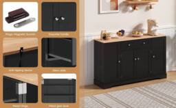 Merax Kitchen Sideboard Storage Cabinet with Drawer & Adjustable Shelves in Black - thumbnail 7