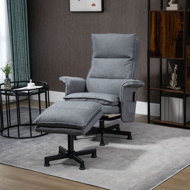 HOMCOM Swivel Recliner Chair & Footstool Massage Recliner Armchair in Grey - image 1