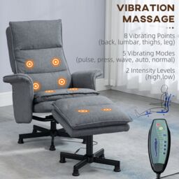 HOMCOM Swivel Recliner Chair & Footstool Massage Recliner Armchair in Grey - thumbnail 4