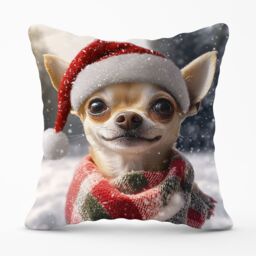 Warren Reed - Designer Christmas Chihuahua Cushion in Yellow - Size: 60 cm x 60 cm - thumbnail 1