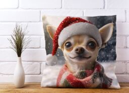 Warren Reed - Designer Christmas Chihuahua Cushion in Yellow - Size: 60 cm x 60 cm - thumbnail 2