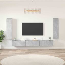 Berkfield Home Classic 7 Piece TV Cabinet Set Concrete Grey Engineered Wood - thumbnail 2