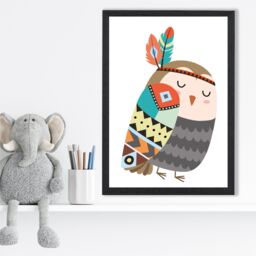 ARTZE Owl Tribal Animal Framed Print SIZE: A2 with Black Frame in Grey - Size: A4 - thumbnail 2