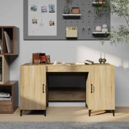 Berkfield Home Desk Sonoma Oak 140x50x75 cm Engineered Wood in Brown - Size: 140 x 50 x 75 cm - thumbnail 1