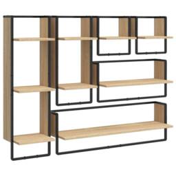 Berkfield Home 6 Piece Wall Shelf Set with Bars Sonoma Oak Engineered Wood in Brown - thumbnail 1