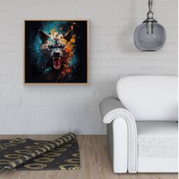 "Warren Reed - Designer Splashart Angry Hyena Face Framed Canvas in Light Brown - Size: W16"" x H16""" - thumbnail 2