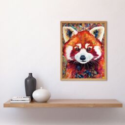 "Artery8 Wall Art Print Red Panda Portrait Multicoloured Folk Art Framed in Light Oak - Size: W12"" x H16""" - thumbnail 2