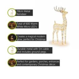 Pegdev 118cm Outdoor Metal Silver Deer 600 Warm White LEDs Garden Decor - thumbnail 2