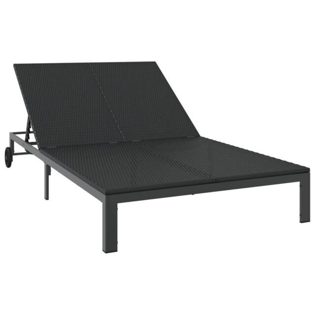 Berkfield Home Sunbed with Cushions & Wheels 2-Person Black Poly Rattan - image 1