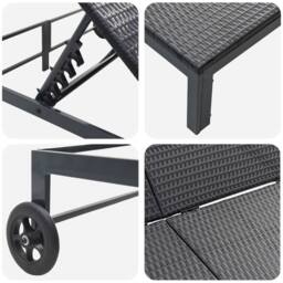 Berkfield Home Sunbed with Cushions & Wheels 2-Person Black Poly Rattan - thumbnail 8