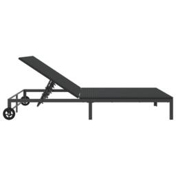 Berkfield Home Sunbed with Cushions & Wheels 2-Person Black Poly Rattan - thumbnail 6