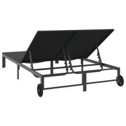 Berkfield Home Sunbed with Cushions & Wheels 2-Person Black Poly Rattan - thumbnail 7