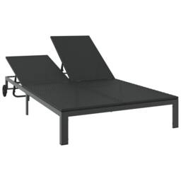 Berkfield Home Sunbed with Cushions & Wheels 2-Person Black Poly Rattan - thumbnail 4