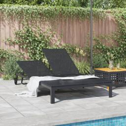 Berkfield Home Sunbed with Cushions & Wheels 2-Person Black Poly Rattan - thumbnail 3