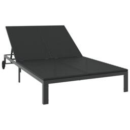Berkfield Home Sunbed with Cushions & Wheels 2-Person Black Poly Rattan - thumbnail 2