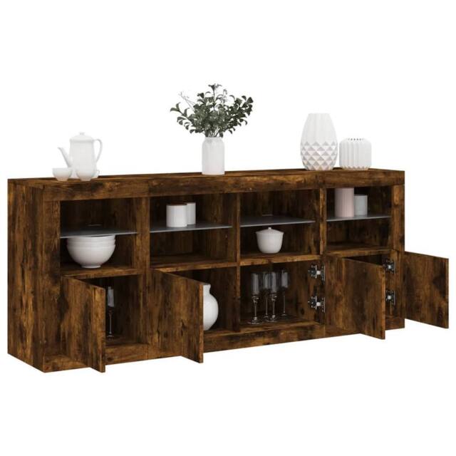 Berkfield Home Sideboard with LED Lights Smoked Oak 163x37x67 cm in Brown - Size: 163 x 37 x 67 cm - image 1