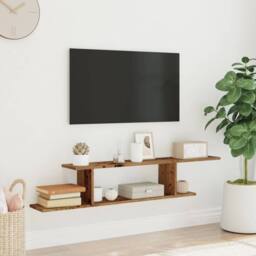 Berkfield Home Wall-Mounted TV Shelf Old Wood 125x18x23 cm Engineered Wood in Brown - Size: 125 x 18 x 23 cm - thumbnail 3