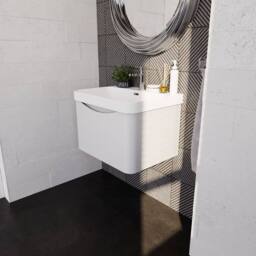Balterley Bathroom Wall Hung 1 Drawer Vanity & Ceramic Basin, Satin White, 600mm in White - thumbnail 4