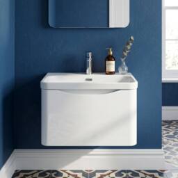 Balterley Bathroom Wall Hung 1 Drawer Vanity & Ceramic Basin, Satin White, 600mm in White - thumbnail 6