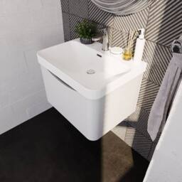 Balterley Bathroom Wall Hung 1 Drawer Vanity & Ceramic Basin, Satin White, 600mm in White - thumbnail 3
