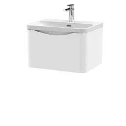 Balterley Bathroom Wall Hung 1 Drawer Vanity & Ceramic Basin, Satin White, 600mm in White