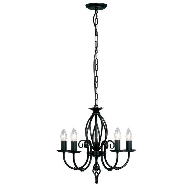 Loops 5 Bulb Chandelier LIght Artisan Knot Twist Detail Black LED E14 60W