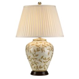 Loops Table Lamp Brown Gold Cream Crackle Gaze Cream Pleated Shade LED E27 60W