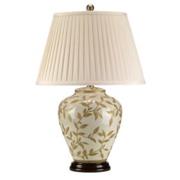 Loops Table Lamp Brown Gold Cream Crackle Gaze Cream Pleated Shade LED E27 60W - thumbnail 2