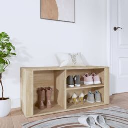 Berkfield Home Shoe Cabinet Sonoma Oak 100x35x45 cm Engineered Wood in Beige - Size: 100 x 35 x 45 cm