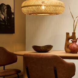 Wyld and Coco Pendant Lamp - Handwoven Natural Bamboo Shade Boho Round Pendant Light