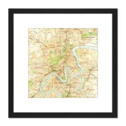 Artery8 Map Antique Gordon Gotch 1920 Brisbane City Plan Replica 8X8 Inch Square Wooden Framed Wall Art Print Picture with Mount in Black - thumbnail 1