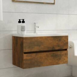 Berkfield Home Sink Cabinet Smoked Oak 80x38.5x45 cm Engineered Wood in Brown - thumbnail 1