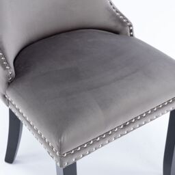 HomeTouch Sierra Set of 4 Luxe Velvet Dining Chairs Tufted Kitchen Chairs with High Wing Back & Oak Wood Legs in Grey - Size: 4 Pack - thumbnail 8