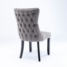 HomeTouch Sierra Set of 4 Luxe Velvet Dining Chairs Tufted Kitchen Chairs with High Wing Back & Oak Wood Legs in Grey - Size: 4 Pack - thumbnail 4