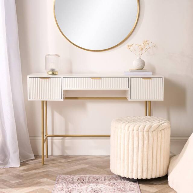OHS Ribbed Dressing Table Vanity Makeup Desk with 3 Drawers in White - image 1