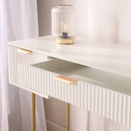 OHS Ribbed Dressing Table Vanity Makeup Desk with 3 Drawers in White - thumbnail 2