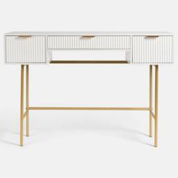 OHS Ribbed Dressing Table Vanity Makeup Desk with 3 Drawers in White - thumbnail 3