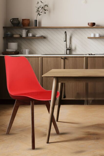 Fusion Living Soho Plastic Dining Chair with Squared Dark Wood Legs in Red - image 1