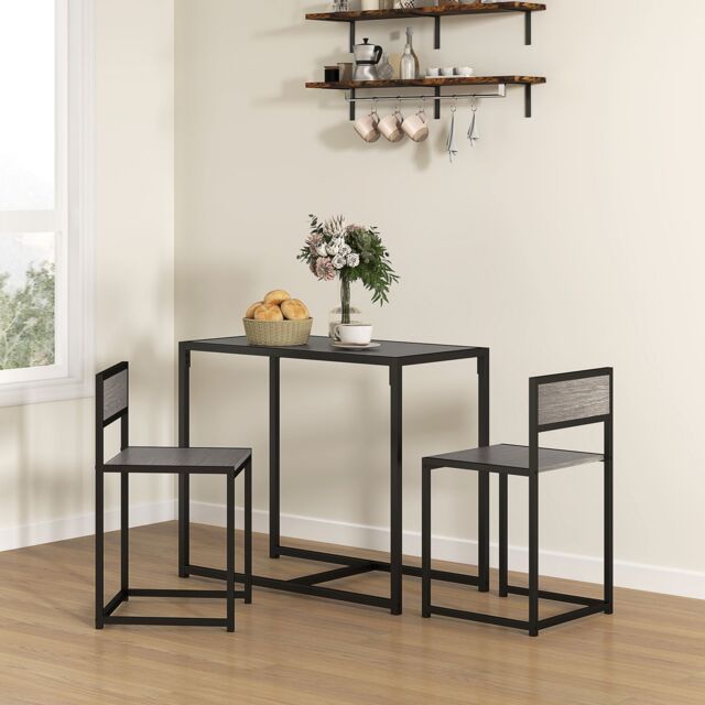 HOMCOM 3 Piece Dining Table Set with Metal Frame in Grey - image 1