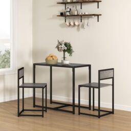 HOMCOM 3 Piece Dining Table Set with Metal Frame in Grey - thumbnail 1
