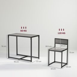 HOMCOM 3 Piece Dining Table Set with Metal Frame in Grey - thumbnail 3