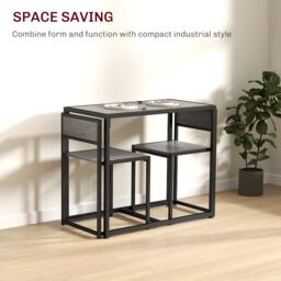 HOMCOM 3 Piece Dining Table Set with Metal Frame in Grey - thumbnail 4