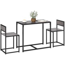 HOMCOM 3 Piece Dining Table Set with Metal Frame in Grey - thumbnail 2