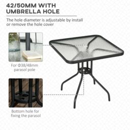 OUTSUNNY Square Patio Table, Glass Top Garden Dining Table 76 x 76cm in Black - Size: 76 x 76 cm - thumbnail 4