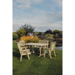 Churnet Valley Garden Furniture Ltd Clover Rectangular Table Set - 2 Chair & 2 Bench - Partially Assembled in Brown - thumbnail 1