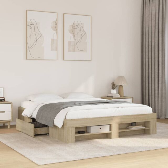Berkfield Home Bed Frame without Mattress Sonoma Oak 150x200 cm King Size Engineered Wood in Brown - image 1